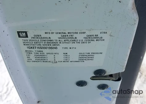 2005 GMC Envoy Xl Sle из США, поврежденный, VIN 1GKET16S356100243